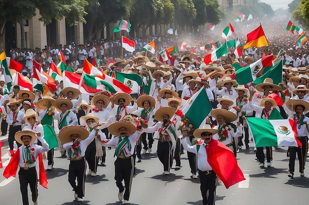 Photo mexicans celebrating national independence day with flags pride and cultural traditions