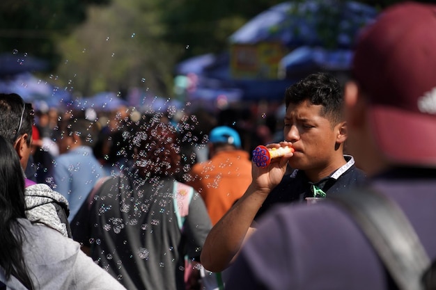 MEXICO CITY, FEBRUARY 3 2019 - Town park Chapultepec crowded of people on sunday