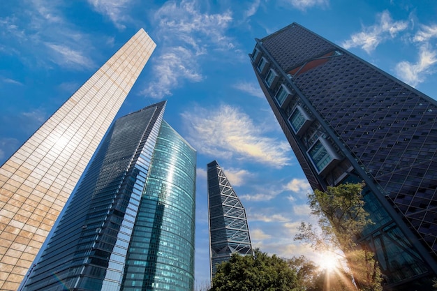 Mexico city financial center buildings near paseo reforma and angel of independence column