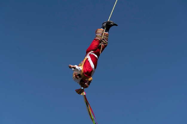 MEXICO CITY, MEXICO - JANUARY 30 2019 - The ancient dance of flyers los voladores