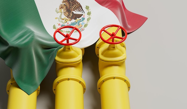 Mexico flag covering an oil and gas fuel pipe line Oil industry concept 3D Rendering