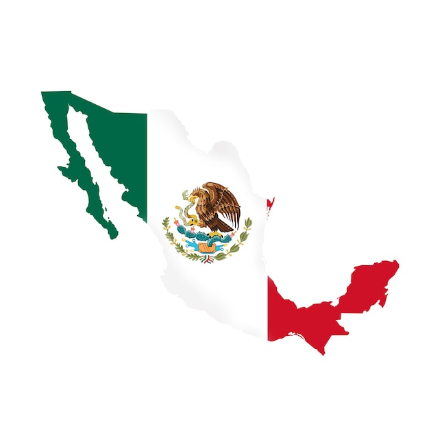 Mexico flag map country outline with national flag