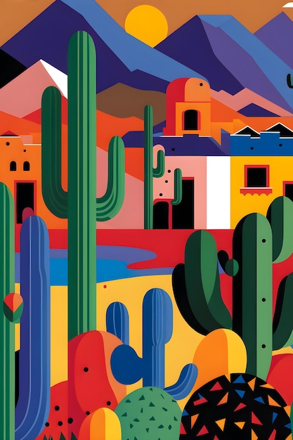 Mexico landscape flat design illustration mexican summer