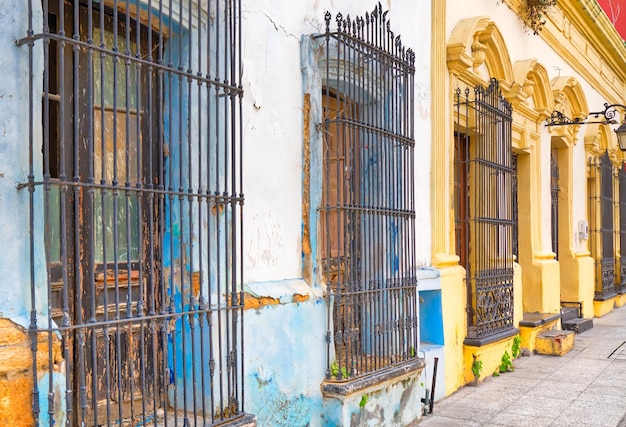 Mexico Monterrey colorful colonial houses in old city Barrio Antiguo