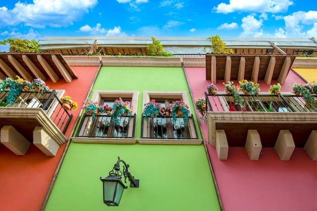 Mexico Monterrey colorful historic houses in Barrio Antiguo a famous tourist attraction