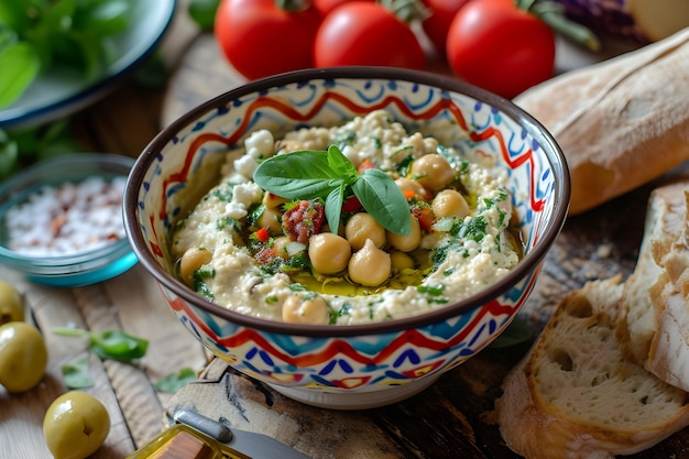 Meze Marvel Chickpea and Olive Tapenade in FolkPrinted Bowl