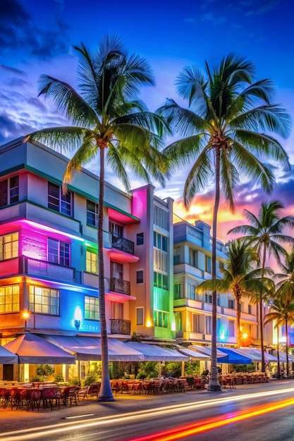 Photo miami beach florida july 8 2024 colorful neon lights illuminate the historic art deco hotels along ocean drive in south beach