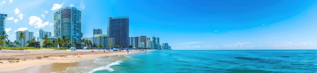 Photo miami beach skyline with blue sky and ocean