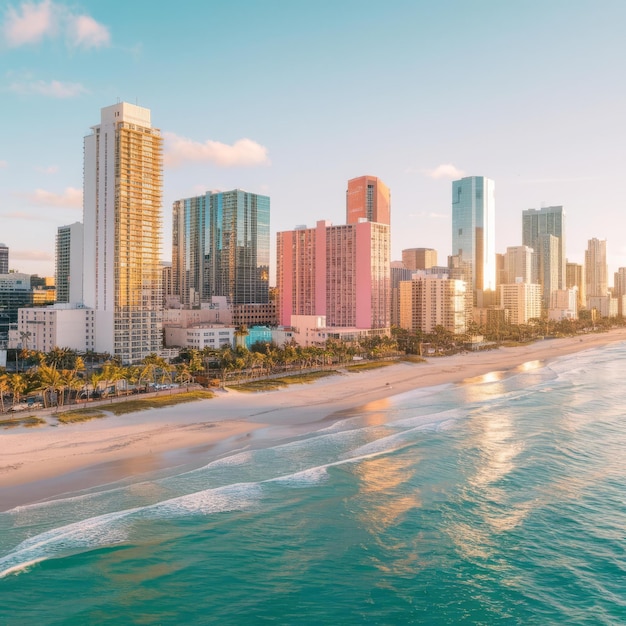 Photo miami beach south beach florida usa miami seaside aerial view of miami beach and cityscape coastlin