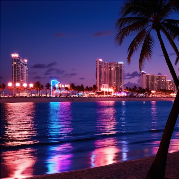 Photo miami florida skyline with sunbeams shining through the skyscrapers