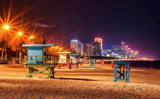 Miami Miami Beach with colorful lifeguard towers and nightlife scene