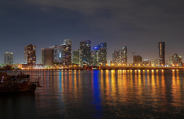 Miami night downtown city florida panoramic view of miami skyline and coastline