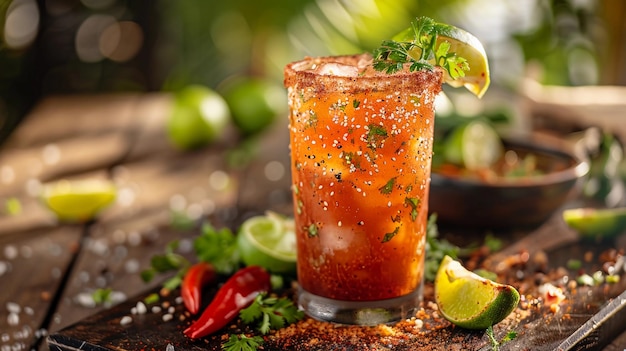 Michelada Cocktail with Beer Tomato and Lime Juice Michelagua Mexican Bloody Mary AI Generated