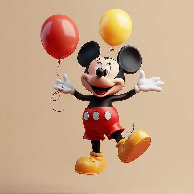 mickey mouse with a red hat and a red balloon