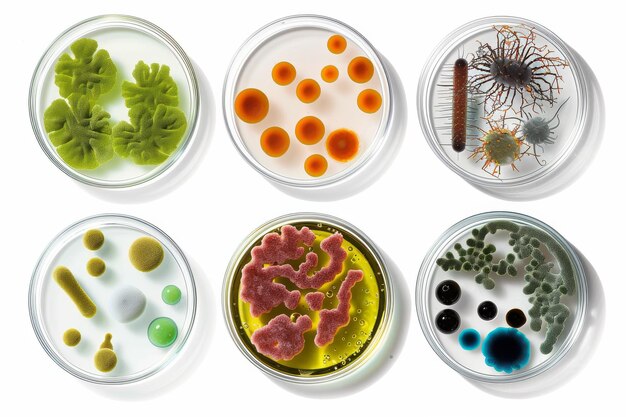 Photo microbial cultures isolated on a white background