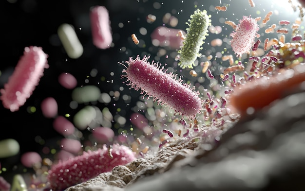 Photo microbial diversity colorful bacteria in the human body vibrant and diverse microorganisms that play crucial roles in health and disease within the complex human microbiome