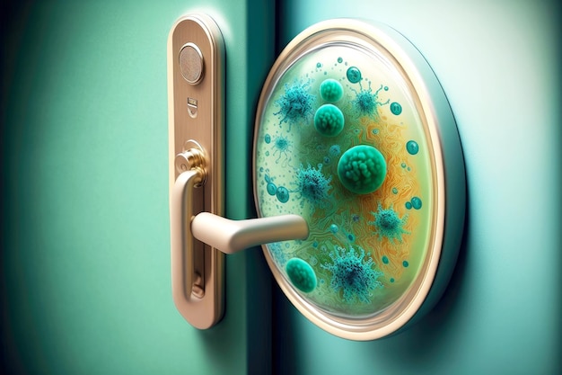 Microbiological contamination of bacteria on door handle at entrance generative ai