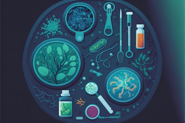 Microbiology flat illustration