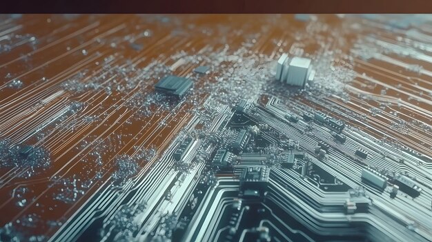 Photo microchip circuit board illustrating intricate details technology