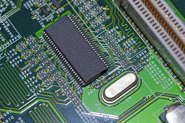 Microchips, radioelements, processor on the electronic board, motherboard