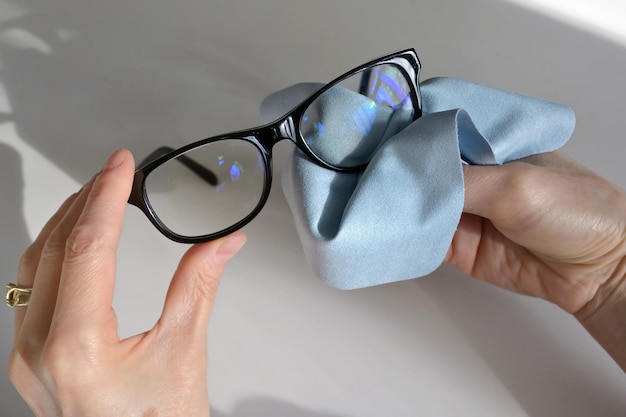 Photo microfiber cloths wipes to clean glasses of eyeglasses or sunglasses