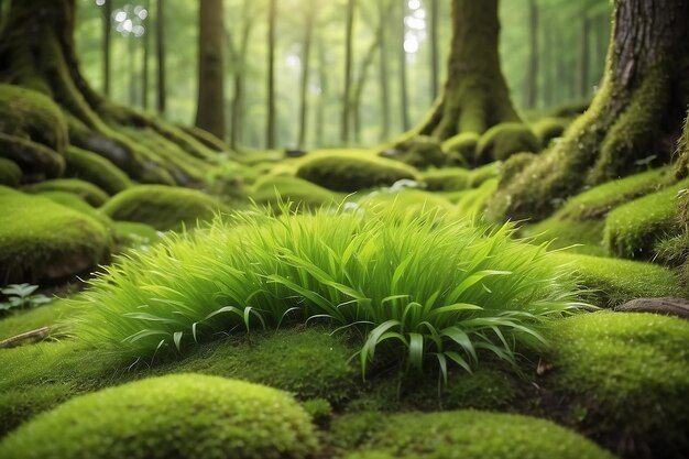 Photo micrograss and moss in the forest environmental eco safe conservation