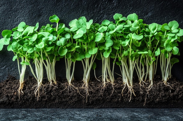 Microgreens with seeds and roots germination of microgreens