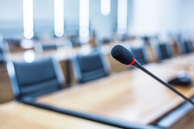 Microphone over the blurred in Conference Room.