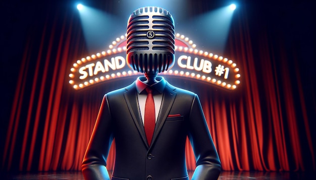 Microphone in Business Suit on Stage Standup Comedy Scene Generated by AI