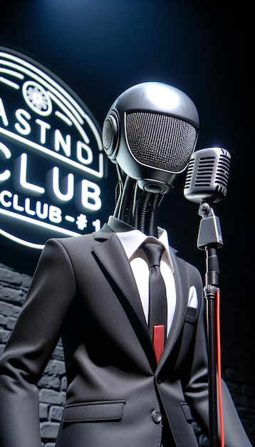 Microphone in Business Suit on Stage Standup Comedy Scene Generated by AI