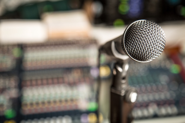 Microphone in front of a sound board