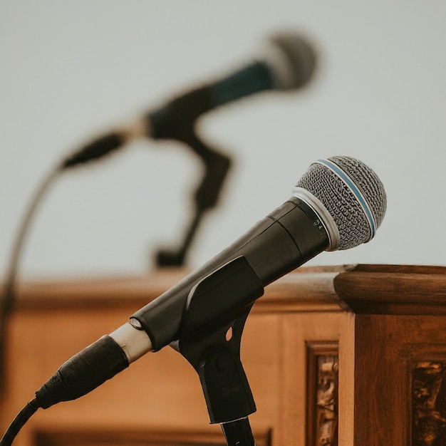 Photo a microphone is on a podium with a podium behind it