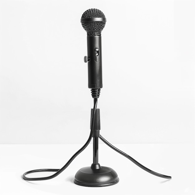 Photo a microphone is on a table with a white background