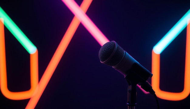 Photo a microphone and a microphone on a black background