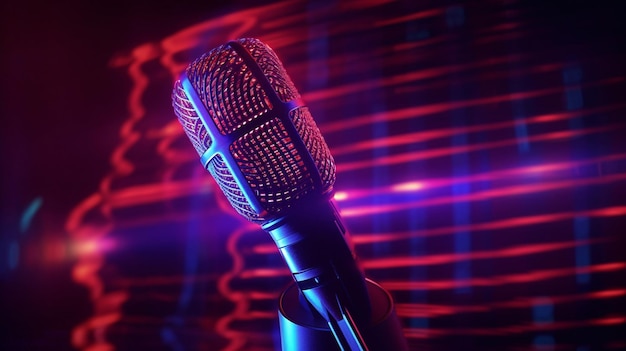 Microphone and neon lights abstract glowing background digital illustration