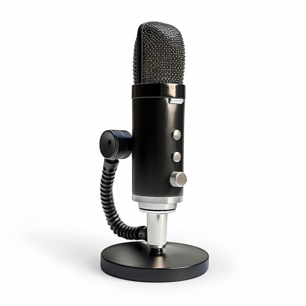 Photo a microphone sits on a stand with a white background