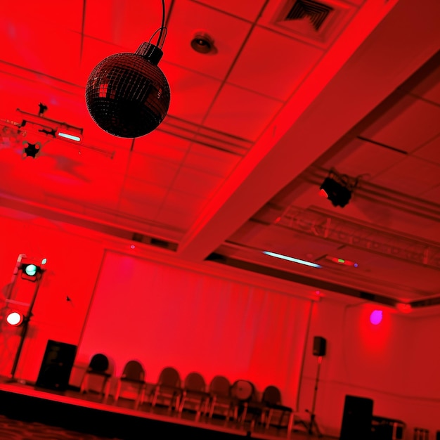 Photo a microphone on a stage with a red light behind it