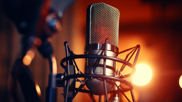 microphone on a stand in a recording studio