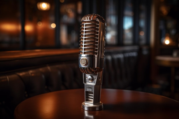 A microphone on a table in a bar