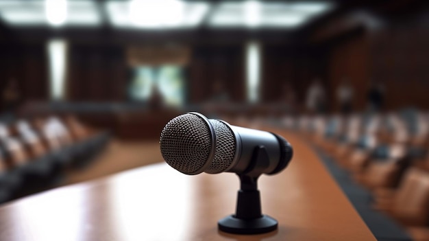 A microphone on a table in a conference room