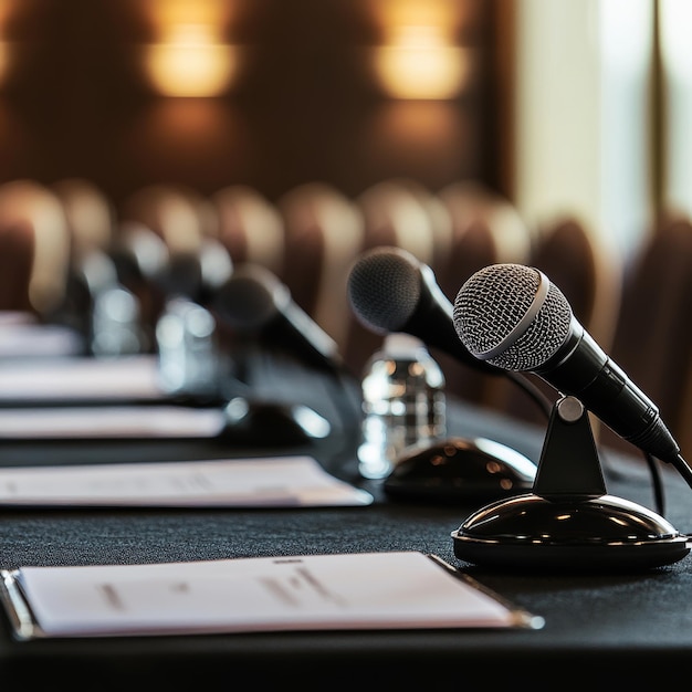 a microphone on a table with a microphone on it