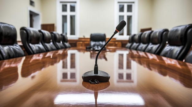 Photo a microphone on a table with a microphone on top of it