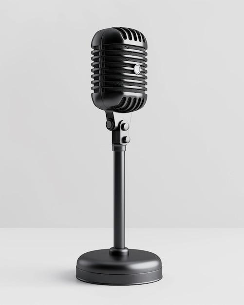 a microphone that is on a stand with a ligh