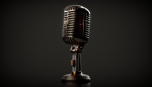 Microphone vintage black water backgroundGenerative AI