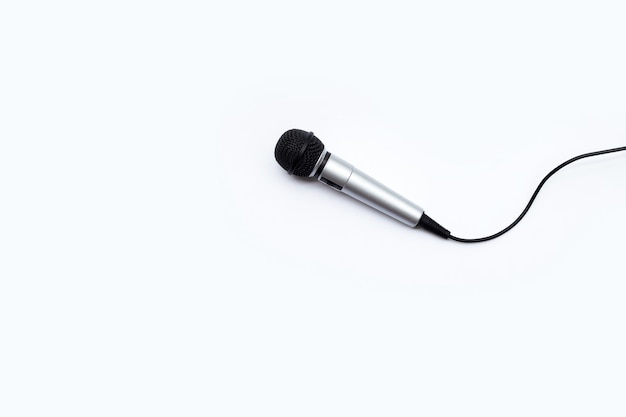 Microphone on white background. Top view