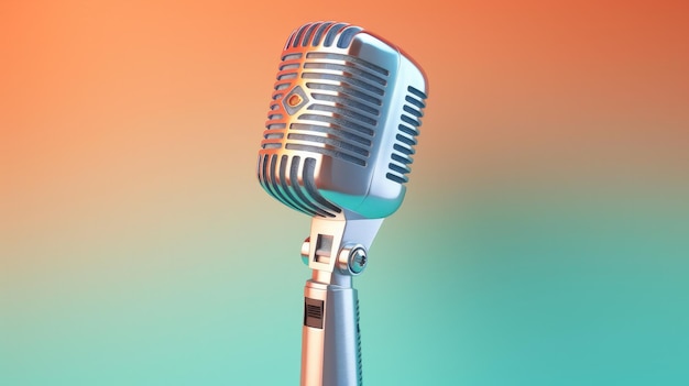 a microphone with a blue background and a red background.