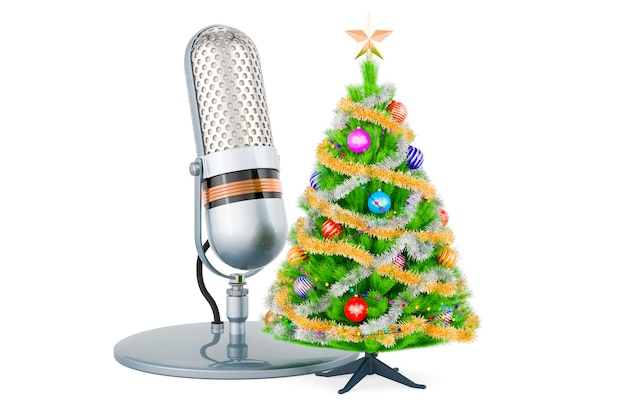 Microphone with Christmas tree 3D rendering