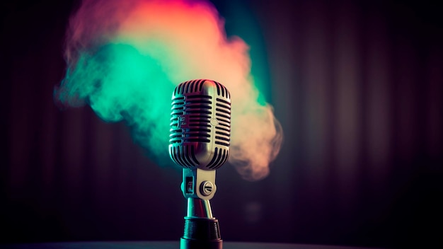 A microphone with a smoke cloud coming out of it