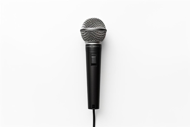 Microphone with wire on white background top view