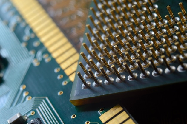 Microprocessor on the background of the microcircuit of the motherboard